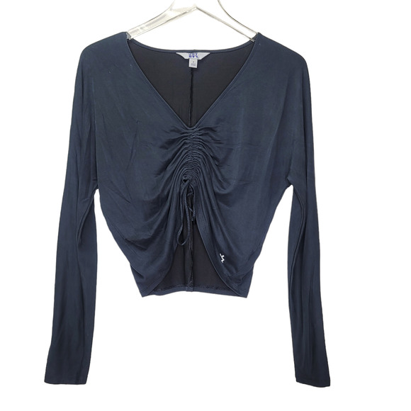 JoyLab Tops Joy Lab Gray Vneck Top Modal Gathered Front Long Sleeve